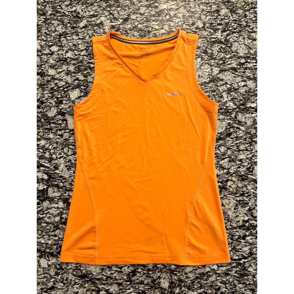 Reebok Play Dry Core Tank Top Women Small Orange Slim Fit Sweat Wicking Training